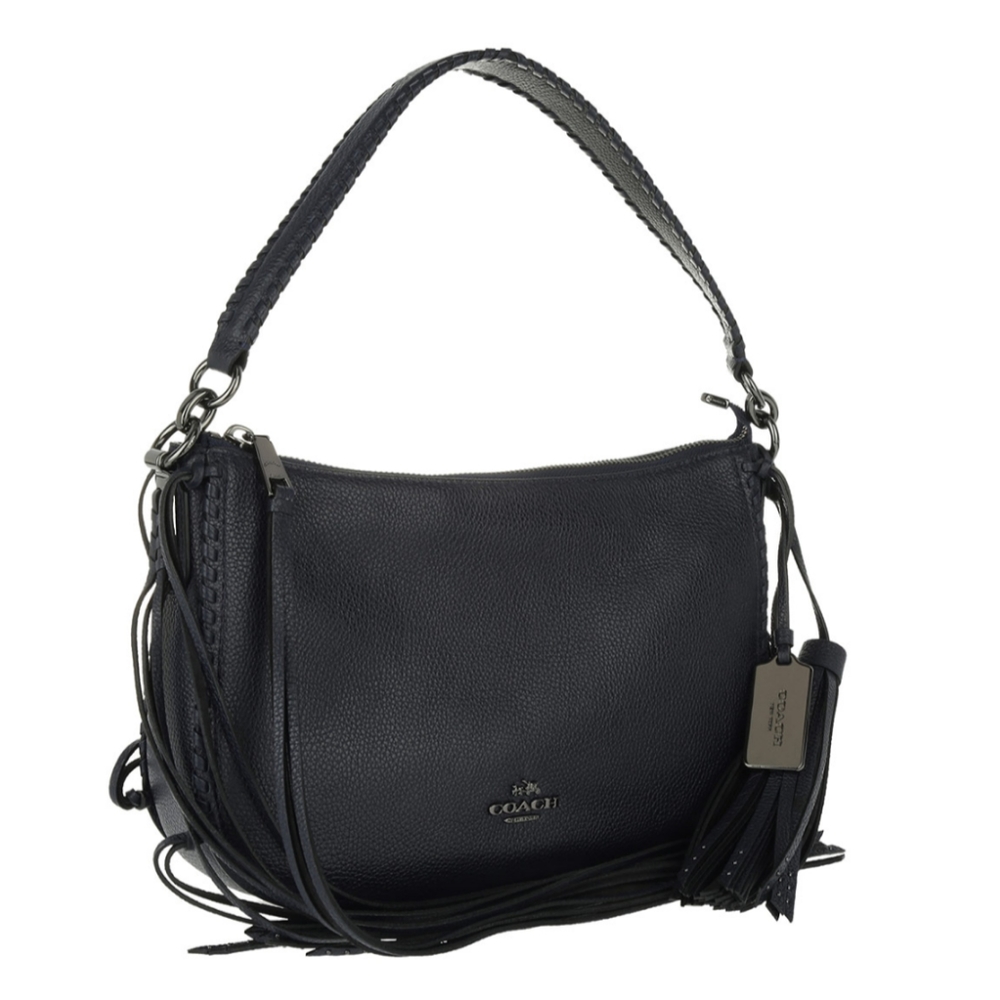 NWOT Coach pebble leather fringe bag navy blue